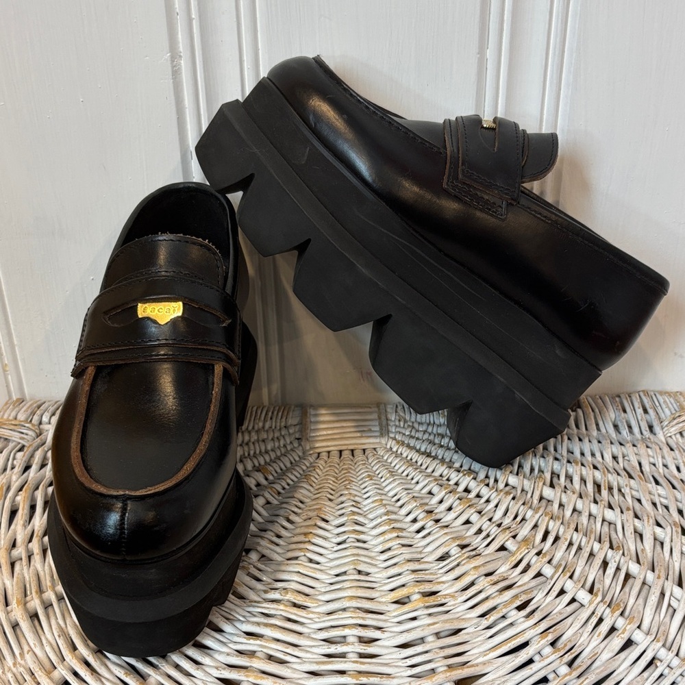 Sacai Black Platform Loafers – Made in Japan – Gold Hardware – Size 36
